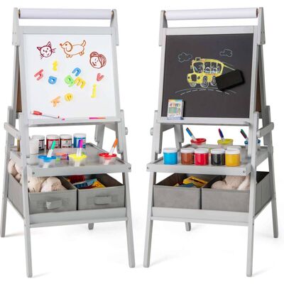 Costway - 3-in-1 Art Easel for Kids with Magnetic Chalkboard & Whiteboard Paper Roll - Gray Costway - 3-in-1 Art Easel for Kids with Magnetic Chalkboard & Whiteboard Paper Roll - Gray