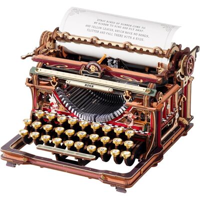 Robotime - ROKR Mechanical Typewriter 3D Wooden Puzzle for Adults- Vintage Model Kit, No Glue, 324 PCS, 12H Assembly, Magic Version - Brown Robotime - ROKR Mechanical Typewriter 3D Wooden Puzzle for Adults- Vintage Model Kit, No Glue, 324 PCS, 12H Assembly, Magic Version - Brown
