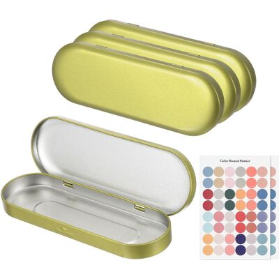 Unique Bargains - 4pcs Metal Tin Box, 6.9x2.4x0.7" Oval Hinged Lid with Self-Adhesive Sticker, Mini Storage for Candy Drawing Pin Crafts - Light Gold Unique Bargains - 4pcs Metal Tin Box, 6.9x2.4x0.7" Oval Hinged Lid with Self-Adhesive Sticker, Mini Storage for Candy Drawing Pin Crafts - Light Gold