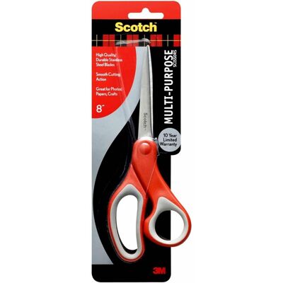 Scotch - Multipurpose Scissors 8" Straight Stainless Steel Silver 1 Each - Red Scotch - Multipurpose Scissors 8" Straight Stainless Steel Silver 1 Each - Red