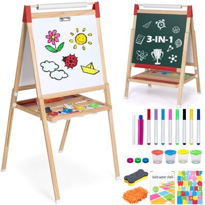 Sugift - Adjustable 3-in-1 Kids Art Easel with Magnetic Blackboard, Whiteboard, and Drawing Paper Roll Sugift - Adjustable 3-in-1 Kids Art Easel with Magnetic Blackboard, Whiteboard, and Drawing Paper Roll