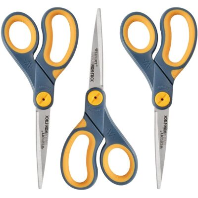 Westcott - 8" Titanium Nonstick Straight Scissors 3.25" Cut Straight Titanium Pointed Tip 3 / Pack - Yellow Westcott - 8" Titanium Nonstick Straight Scissors 3.25" Cut Straight Titanium Pointed Tip 3 / Pack - Yellow