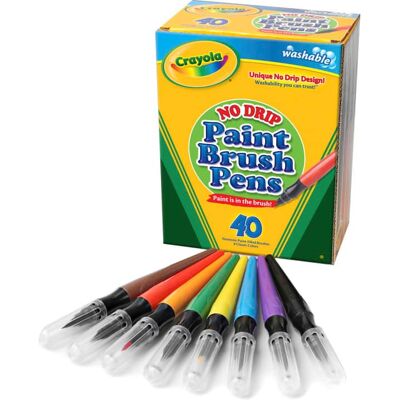 Crayola - No-Drip Washable Paint Brush Pens 8 Assorted Colors 40 Count Crayola - No-Drip Washable Paint Brush Pens 8 Assorted Colors 40 Count