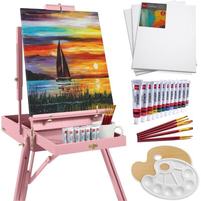 Best Choice Products - Art Easel for Painting, Portable Adjustable Tripod with 32-Piece Art Set - Pink Best Choice Products - Art Easel for Painting, Portable Adjustable Tripod with 32-Piece Art Set - Pink