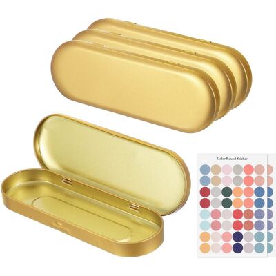 Unique Bargains - 4pcs Metal Tin Box, 6.9x2.4x0.7" Oval Hinged Lid with Self-Adhesive Sticker, Mini Storage for Candy Drawing Pin Crafts - Gold Unique Bargains - 4pcs Metal Tin Box, 6.9x2.4x0.7" Oval Hinged Lid with Self-Adhesive Sticker, Mini Storage for Candy Drawing Pin Crafts - Gold