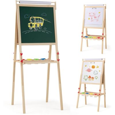 Costway - 3-in-1 Art Easel for Kids with Magnetic Chalkboard & Whiteboard Paper Roll - Natural Costway - 3-in-1 Art Easel for Kids with Magnetic Chalkboard & Whiteboard Paper Roll - Natural