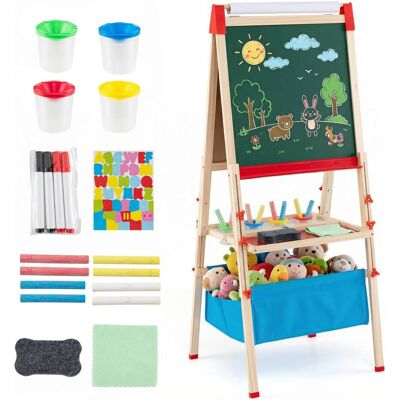 Costway - 3-In-1 Height Adjustable Magnetic Whiteboard & Chalkboard with Drawing Paper Roll - Natural,Red,Blue Costway - 3-In-1 Height Adjustable Magnetic Whiteboard & Chalkboard with Drawing Paper Roll - Natural,Red,Blue