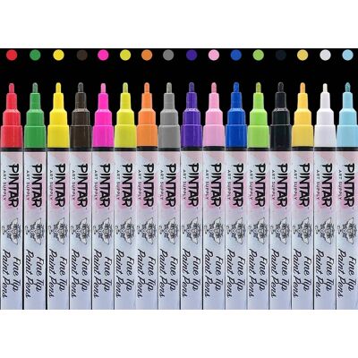Pintar - Acrylic Paint Markers Set - Fine Tip Paint Pens - Acrylic Markers Paint Pens - Pack of 16, 1mm Pintar - Acrylic Paint Markers Set - Fine Tip Paint Pens - Acrylic Markers Paint Pens - Pack of 16, 1mm