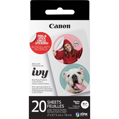 Canon - ZINK Pre-Cut Circle Sticker Paper Pack - White Canon - ZINK Pre-Cut Circle Sticker Paper Pack - White