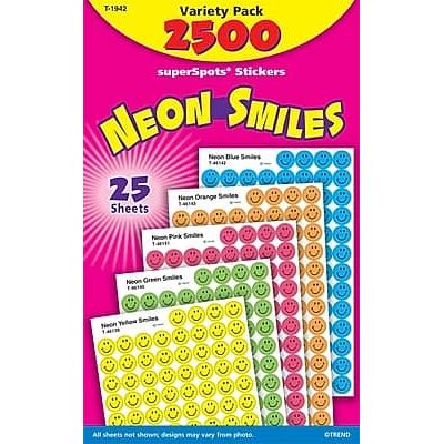 Trend Enterprises - superSpots Sticker Variety Pack, Neon Smiles, 2, 500 per Pack - Neon Assorted Trend Enterprises - superSpots Sticker Variety Pack, Neon Smiles, 2, 500 per Pack - Neon Assorted