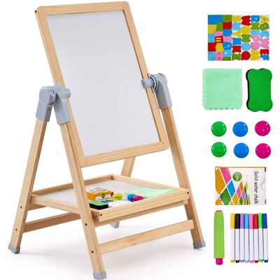 VEVOR - Art Easel for Kids, 2-in-1 Wooden Double-Sided Kid's Art Easel with Magnetic Whiteboard & Chalkboard - Natural Wood Color VEVOR - Art Easel for Kids, 2-in-1 Wooden Double-Sided Kid's Art Easel with Magnetic Whiteboard & Chalkboard - Natural Wood Color