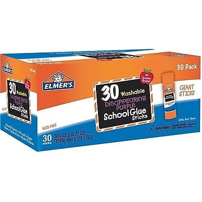 Elmer's - Disappearing School Jumbo Washable Glue Sticks, 0.77 oz., 30/Pack - Purple Elmer's - Disappearing School Jumbo Washable Glue Sticks, 0.77 oz., 30/Pack - Purple