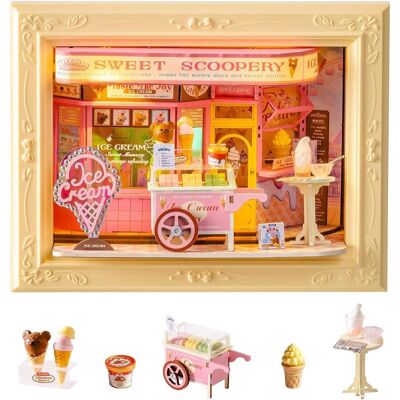Robotime - Rolife Sweet Scoopery Ice Cream DIY Miniature House Kit Creative Frame 3D Wall-Mountable Mini Room Building Set - Brown Robotime - Rolife Sweet Scoopery Ice Cream DIY Miniature House Kit Creative Frame 3D Wall-Mountable Mini Room Building Set - Brown
