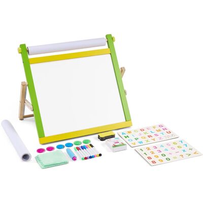VEVOR - Tabletop Art Easel for Kids, 3-in-1 Wooden Double-Sided Kid's Art Easel with Magnetic Whiteboard, Chalkboard, Paper Roll - Natural Wood Color + Yellow + Green VEVOR - Tabletop Art Easel for Kids, 3-in-1 Wooden Double-Sided Kid's Art Easel with Magnetic Whiteboard, Chalkboard, Paper Roll - Natural Wood Color + Yellow + Green