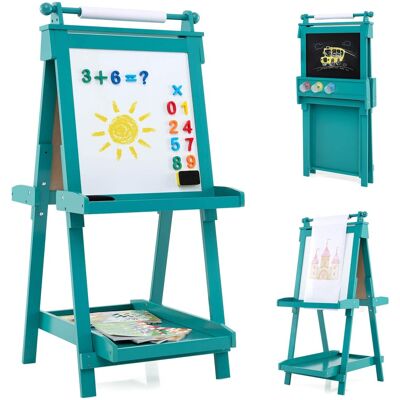 Costway - Foldable Easel for Kids 3-in-1 Double-sided Art Easel with Chalkboard - Green Costway - Foldable Easel for Kids 3-in-1 Double-sided Art Easel with Chalkboard - Green