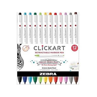 Zebra - ClickArt Water Based Markers, Fine Tip, 12/Pack - Assorted Colors Zebra - ClickArt Water Based Markers, Fine Tip, 12/Pack - Assorted Colors
