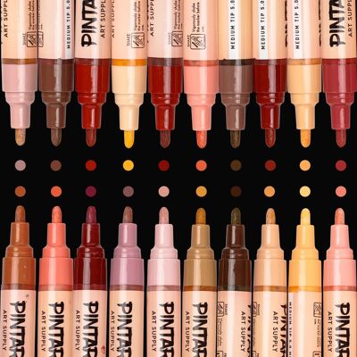 Pintar - Skin Tone Markers Medium Tip - Skin Tone Watercolor Paint Pens - Skin Tone Acrylic Paint Markers - Pack of 20, 5.0 mm Pintar - Skin Tone Markers Medium Tip - Skin Tone Watercolor Paint Pens - Skin Tone Acrylic Paint Markers - Pack of 20, 5.0 mm