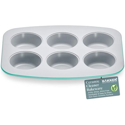 Bakken- Swiss - 6-Cup Muffin Pan Set – Non-Toxic Ceramic, Free of PFAS, PFOA, lead, and cadmium, Stylish Colors - Teal Bakken- Swiss - 6-Cup Muffin Pan Set – Non-Toxic Ceramic, Free of PFAS, PFOA, lead, and cadmium, Stylish Colors - Teal