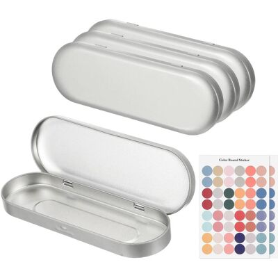 Unique Bargains - 4pcs Metal Tin Box, 6.9x2.4x0.7" Oval Hinged Lid with Self-Adhesive Sticker, Mini Storage for Candy Drawing Pin Crafts - Silver Unique Bargains - 4pcs Metal Tin Box, 6.9x2.4x0.7" Oval Hinged Lid with Self-Adhesive Sticker, Mini Storage for Candy Drawing Pin Crafts - Silver