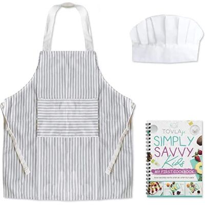 Tovla Jr - Kids Cookbook, Cooking Apron and Hat Set for Boys and Girls, Cotton Canvas Perfect for Baking, Painting and Gardening - White Tovla Jr - Kids Cookbook, Cooking Apron and Hat Set for Boys and Girls, Cotton Canvas Perfect for Baking, Painting and Gardening - White