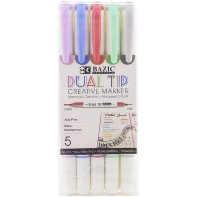 BAZIC Products - Dual Tip Creative Markers 5 Colors BAZIC Products - Dual Tip Creative Markers 5 Colors