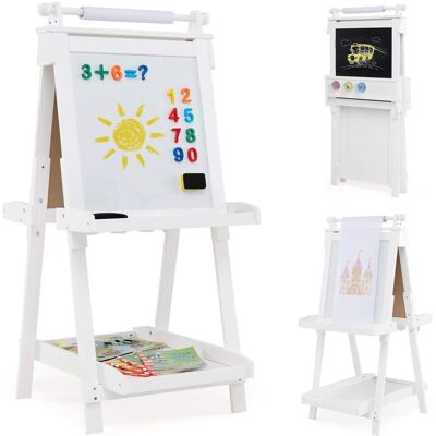 Costway - Foldable Easel for Kids 3-in-1 Double-sided Art Easel with Chalkboard - White Costway - Foldable Easel for Kids 3-in-1 Double-sided Art Easel with Chalkboard - White