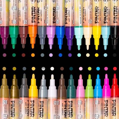 Pintar - Acrylic Paint Markers Medium Point - Medium Point Paint Markers - Acrylic Paint Markers Set - Pack of 26, 5.0mm Pintar - Acrylic Paint Markers Medium Point - Medium Point Paint Markers - Acrylic Paint Markers Set - Pack of 26, 5.0mm