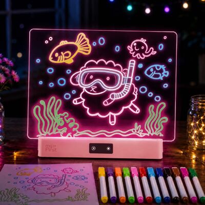 myFirst Sketch Clear 16 LED Luminous Acrylic Kids drawing board, FREE 12 Fluorescent Marker, Up to 15H, 8 Color LED light - PINK myFirst Sketch Clear 16 LED Luminous Acrylic Kids drawing board, FREE 12 Fluorescent Marker, Up to 15H, 8 Color LED light - PINK