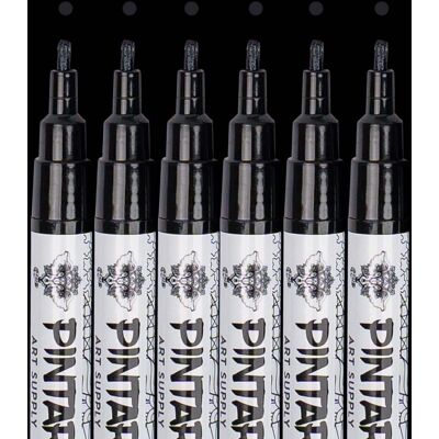 Pintar - Black Acrylic Paint Markers - Black Paint Pen as Guestbook Markers and Calligraphy Markers - Pack of 6, 1mm Pintar - Black Acrylic Paint Markers - Black Paint Pen as Guestbook Markers and Calligraphy Markers - Pack of 6, 1mm