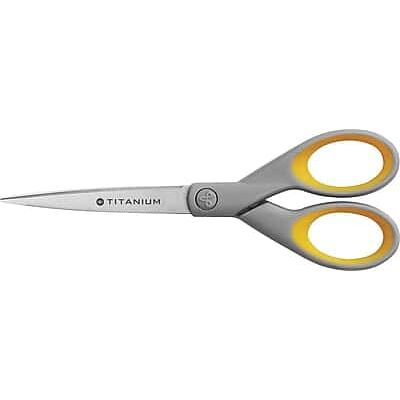 Westcott - Straight Titanium Bonded 7" Scissors, Pointed Tip - Gray/Yellow Westcott - Straight Titanium Bonded 7" Scissors, Pointed Tip - Gray/Yellow