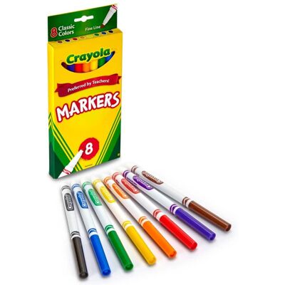 Crayola - Original Formula Markers Fine Tip 8 Classic Colors - Assorted Crayola - Original Formula Markers Fine Tip 8 Classic Colors - Assorted