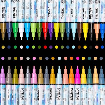 Pintar - Acrylic Paint Markers Set - Fine Tip Paint Pens - Acrylic Markers Paint Pen - Pack of 35, 1mm Pintar - Acrylic Paint Markers Set - Fine Tip Paint Pens - Acrylic Markers Paint Pen - Pack of 35, 1mm