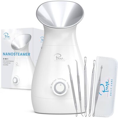 Pure Daily Care - NanoSteamer Large 3-in-1 Nano Ionic Facial Steamer - Silver Pure Daily Care - NanoSteamer Large 3-in-1 Nano Ionic Facial Steamer - Silver