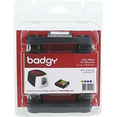 Badgy - Color Ribbon for 100/200 Printers, YMCKO, Yields Approximately 100 Prints - Black Badgy - Color Ribbon for 100/200 Printers, YMCKO, Yields Approximately 100 Prints - Black