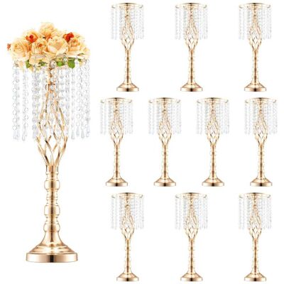 VEVOR - 10PCS 55cm/21.65” Tall Crystal Wedding Flower Stand, Metal Wedding Centerpiece Vase, Gold Flower Holders - French Gold VEVOR - 10PCS 55cm/21.65” Tall Crystal Wedding Flower Stand, Metal Wedding Centerpiece Vase, Gold Flower Holders - French Gold