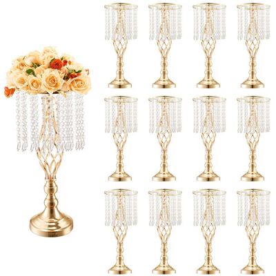 VEVOR - 12PCS 49cm/19.3” Tall Crystal Wedding Flower Stand, Metal Wedding Centerpiece Vase, Gold Flower Holders - French Gold VEVOR - 12PCS 49cm/19.3” Tall Crystal Wedding Flower Stand, Metal Wedding Centerpiece Vase, Gold Flower Holders - French Gold