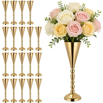 VEVOR - 20 PCS Wedding Flower Vase, 16.9 in Tall Trumpet Flower Table Centerpieces, Banquet Vases Easy Installation - Gold VEVOR - 20 PCS Wedding Flower Vase, 16.9 in Tall Trumpet Flower Table Centerpieces, Banquet Vases Easy Installation - Gold