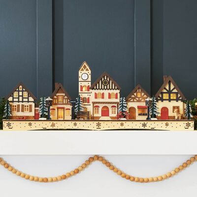 Best Choice Products - Pre-Lit Wooden Christmas Village, Plug-In/Battery-Powered Winter Mantel Decor w/ 20 LED Lights - Multicolored Best Choice Products - Pre-Lit Wooden Christmas Village, Plug-In/Battery-Powered Winter Mantel Decor w/ 20 LED Lights - Multicolored