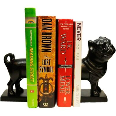 LIVEVIE - Pug Figure Decorative Bookends, Heavy Duty Metal Non-Skid Bookends- Set of 2 - Black LIVEVIE - Pug Figure Decorative Bookends, Heavy Duty Metal Non-Skid Bookends- Set of 2 - Black