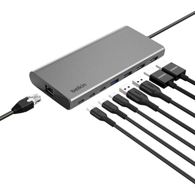 Belkin - Connect Universal USB-C 8-in-1 Dual Display Core Hub Compatible with 100W PD with 10Gbps Transfer Speeds & 1GbE Ethernet - Gray Belkin - Connect Universal USB-C 8-in-1 Dual Display Core Hub Compatible with 100W PD with 10Gbps Transfer Speeds & 1GbE Ethernet - Gray