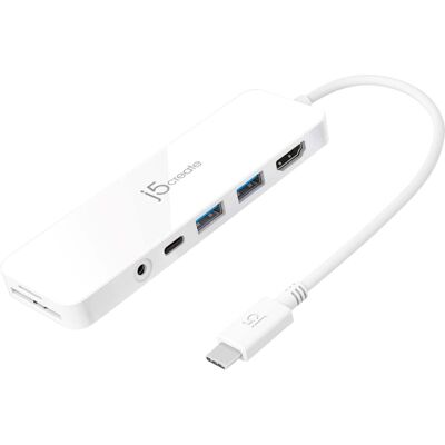 j5create - USB-C Multi-Port Hub with Power Delivery for Mac, PC and More - White j5create - USB-C Multi-Port Hub with Power Delivery for Mac, PC and More - White