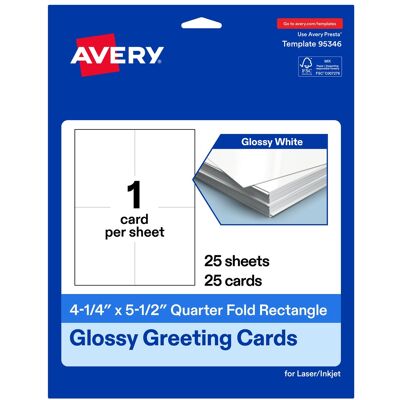 Avery - Printable Greeting Cards, 4.25" x 5.5", 25ct - Glossy White Avery - Printable Greeting Cards, 4.25" x 5.5", 25ct - Glossy White