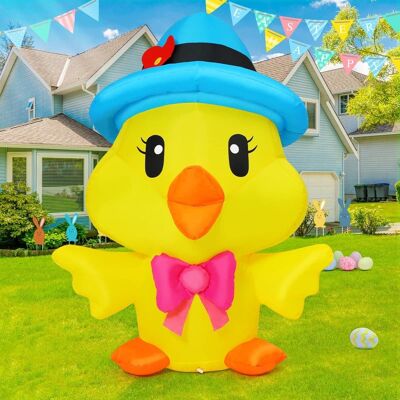 GOOSH Inflatables - GOOSH 5.2 FT Easter Inflatables Chicken with The Blue Hat with LED Lights - Yellow GOOSH Inflatables - GOOSH 5.2 FT Easter Inflatables Chicken with The Blue Hat with LED Lights - Yellow