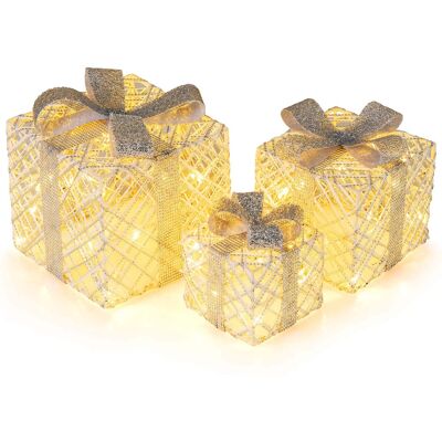 Costway - 3 Pack Christmas Lighted Gift Box with 50 LED Lights Detachable Bows for Yard - White Costway - 3 Pack Christmas Lighted Gift Box with 50 LED Lights Detachable Bows for Yard - White