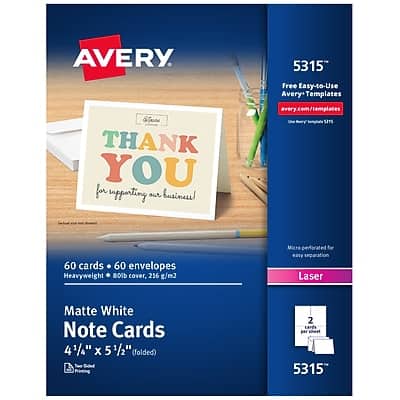 Avery - Note Cards Matte General Use Notecards, 60/Box - White Avery - Note Cards Matte General Use Notecards, 60/Box - White