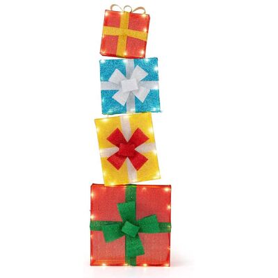 WELLFOR - 2D Lighted Christmas Gift Box Decoration Set with 4 Stacked Boxes - Red WELLFOR - 2D Lighted Christmas Gift Box Decoration Set with 4 Stacked Boxes - Red
