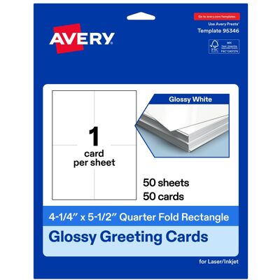 Avery - Printable Greeting Cards, 4.25" x 5.5", 50ct - Glossy White Avery - Printable Greeting Cards, 4.25" x 5.5", 50ct - Glossy White