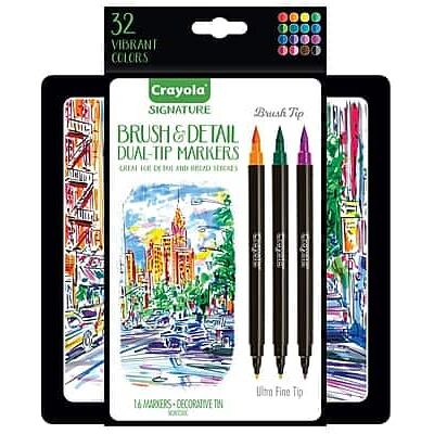 Crayola - Brush & Detail Dual Tip Markers, Brush Tip/Ultra Fine Tip, 16/Pack Crayola - Brush & Detail Dual Tip Markers, Brush Tip/Ultra Fine Tip, 16/Pack