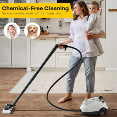 LUCKY ONE - 1800W Steam Cleaner 61 oz Tank 35 Min Continuous Steam 360° Mobility - Gray & White LUCKY ONE - 1800W Steam Cleaner 61 oz Tank 35 Min Continuous Steam 360° Mobility - Gray & White