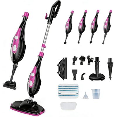 Sweet - 10-in-1 Steam Mop, 1550W Detachable Handheld Steam Cleaner for Floor Cleaning, 16FT Cord, 2 Washable Pads - Black Pink Sweet - 10-in-1 Steam Mop, 1550W Detachable Handheld Steam Cleaner for Floor Cleaning, 16FT Cord, 2 Washable Pads - Black Pink